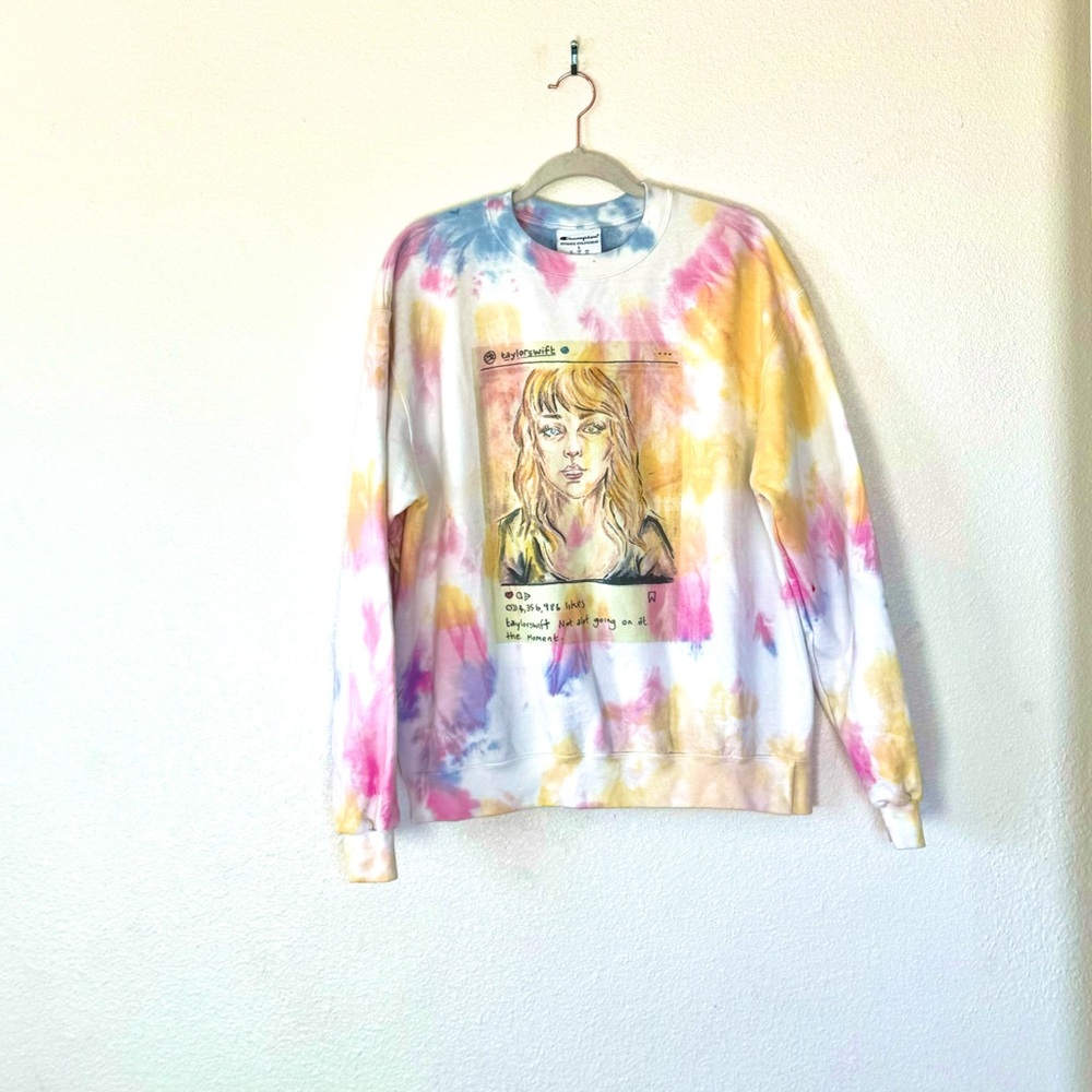 Champion Taylor Swift Tie Dye Crewneck Sweatshirt Oversized Cotton L Large